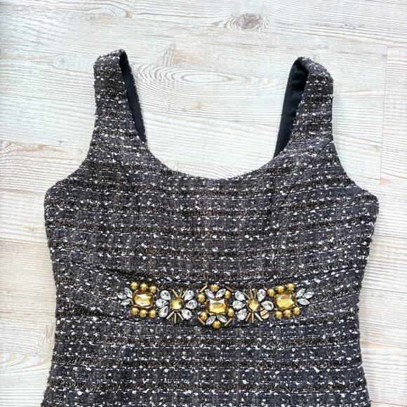 Boston Proper Tweed Jewel Sleeveless Shift‎ Dress | Black/Gold 6 - Picture 2 of 11